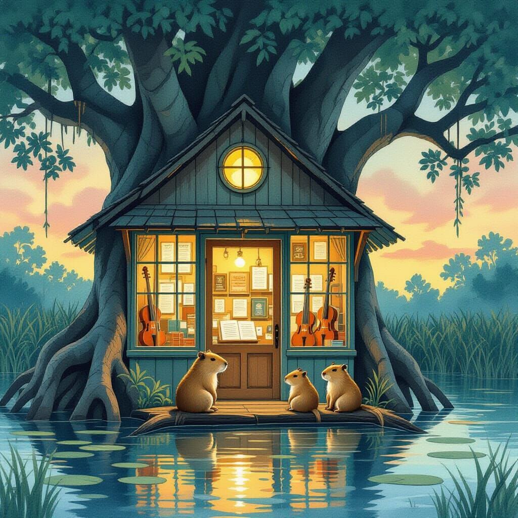 Mangrove Music Shop: A Vintage Watercolor Dream