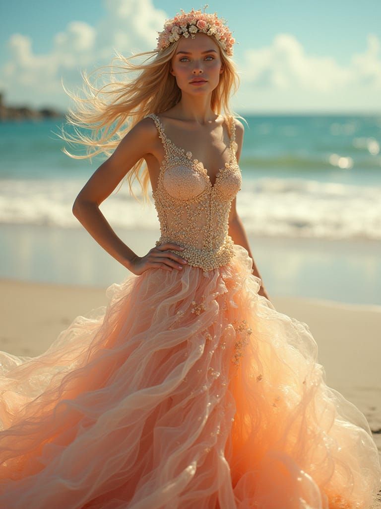 Aphrodite in Bubble Dress: Digital Art Nouveau