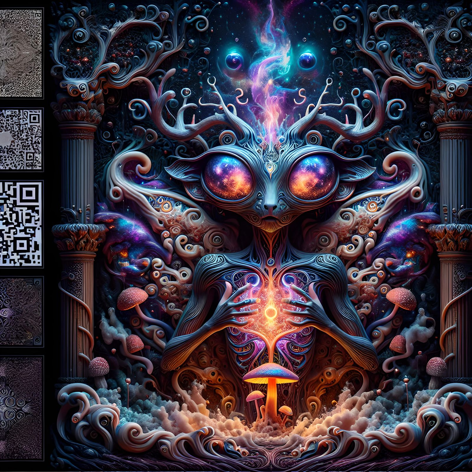 Otherworldly Elf with Galaxy Chest in Gothic Glitch Art