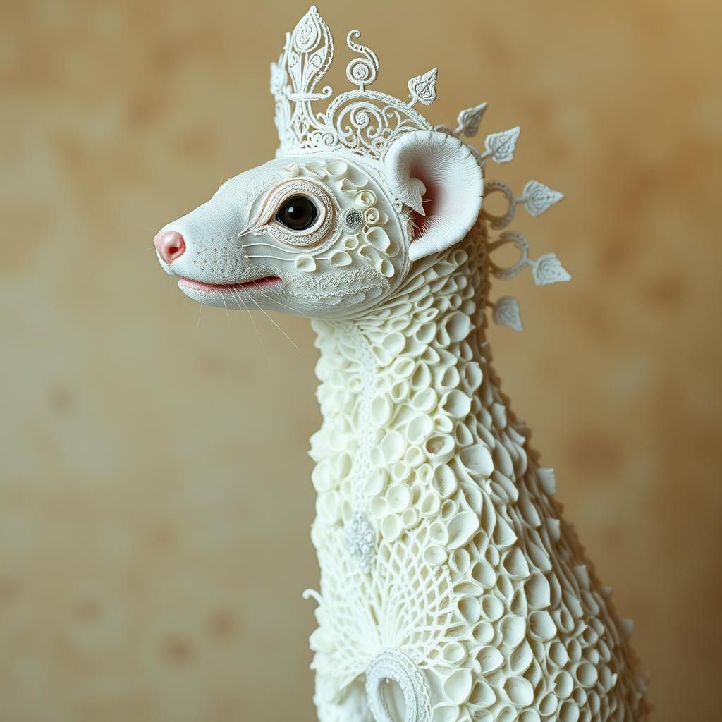 Coconut Ferret Sculpture in Baroque Style
