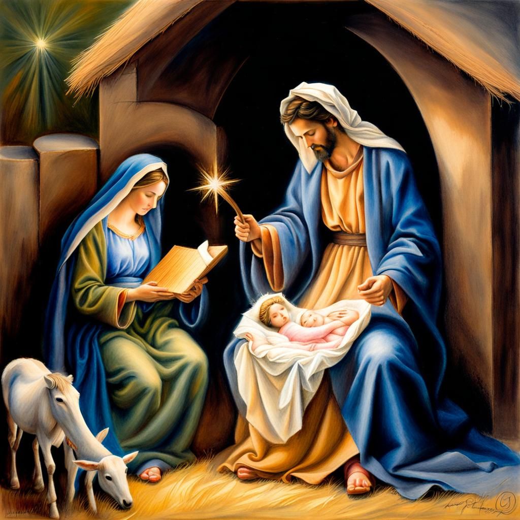 Classic Nativity Scene in Pastel on Cotton Paper