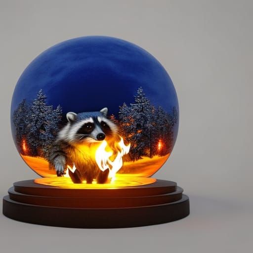 Raccoon Conjuring Blue Fire Sphere: Photorealistic 8K
