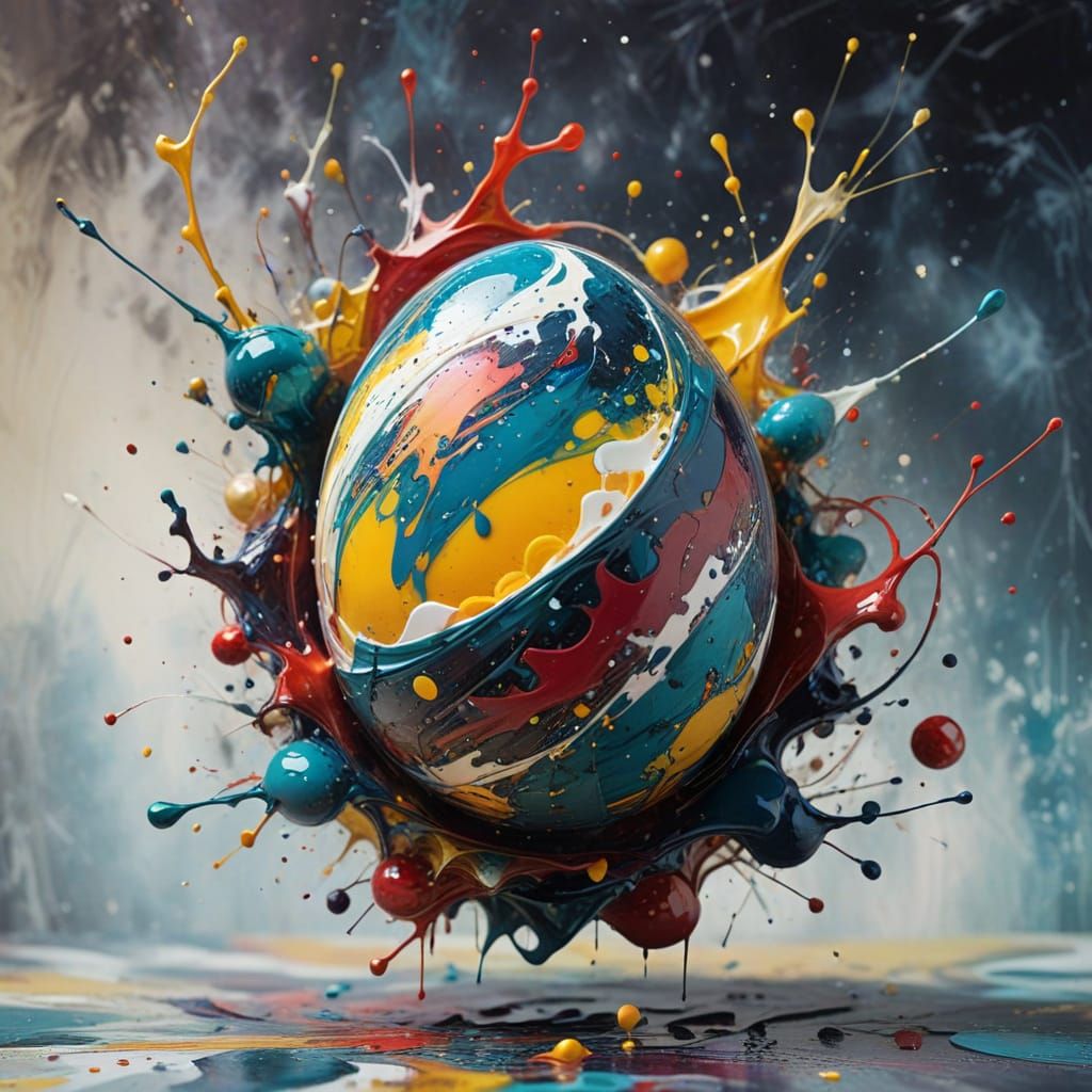 Vibrant Egg in Whirling Paint Splatters