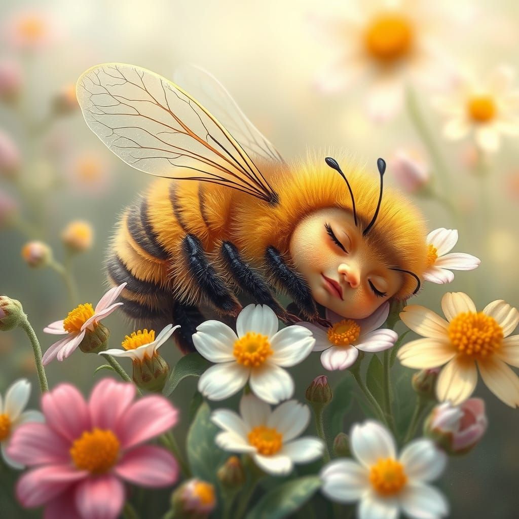 Whimsical Springtime Baby Bee in Blossoms