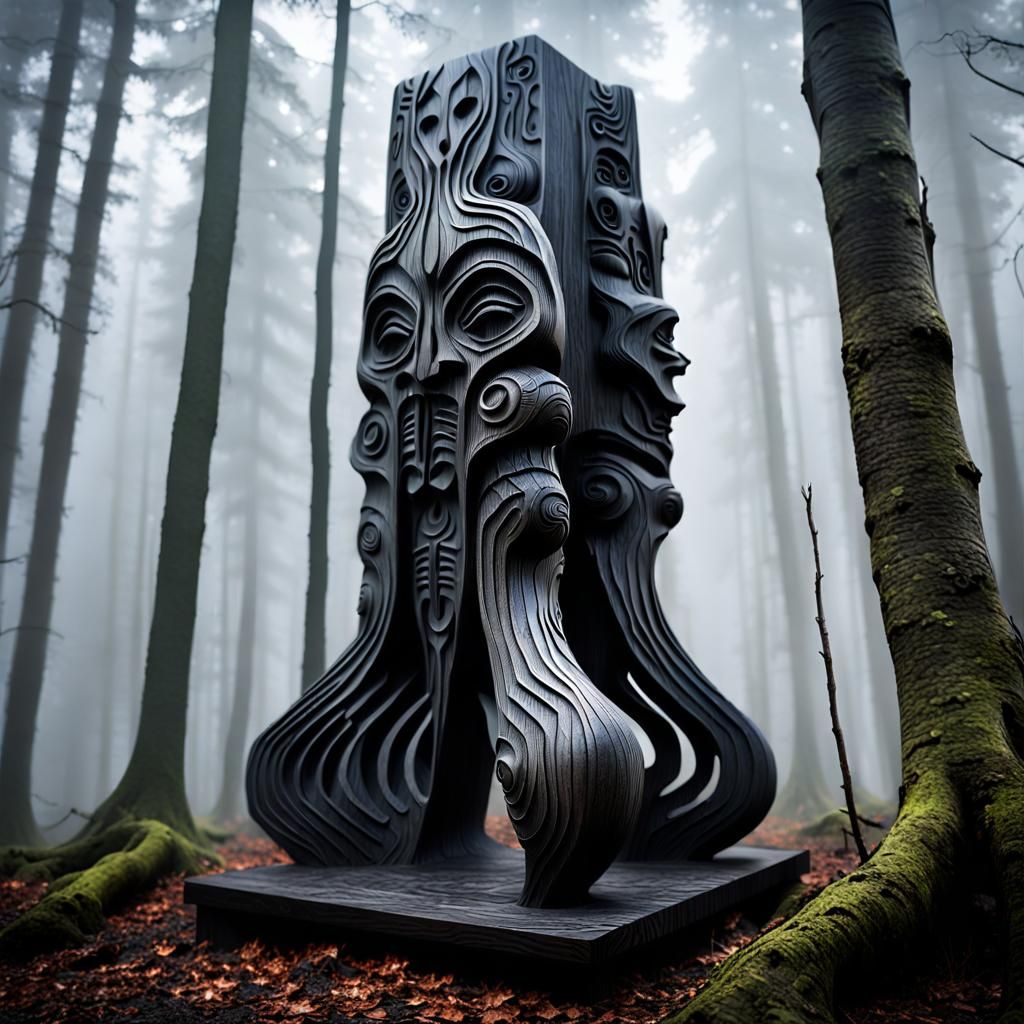 Mystical Ebony Totem in Misty Forest
