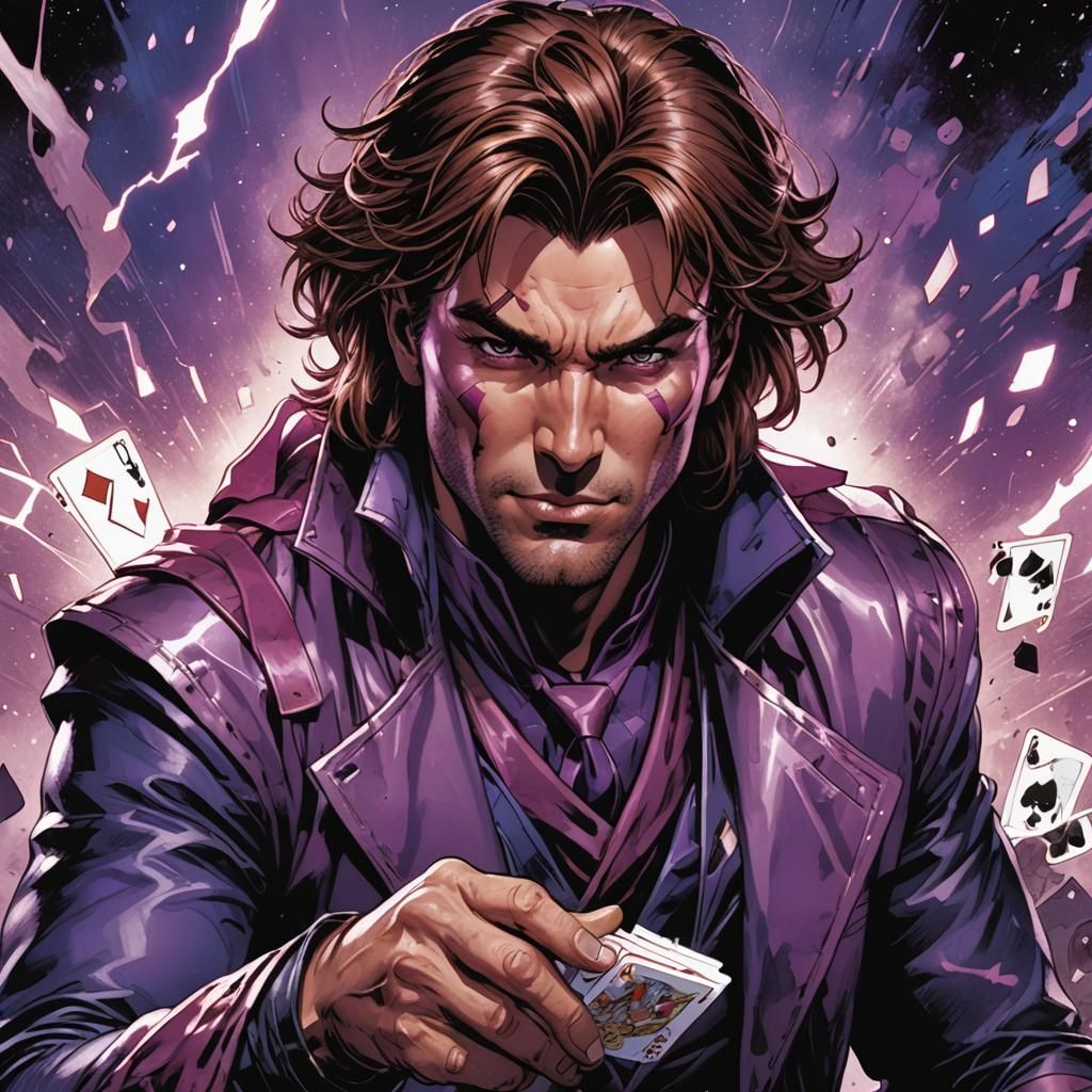 Gambit Throws Charged Cards: Comic Book Art