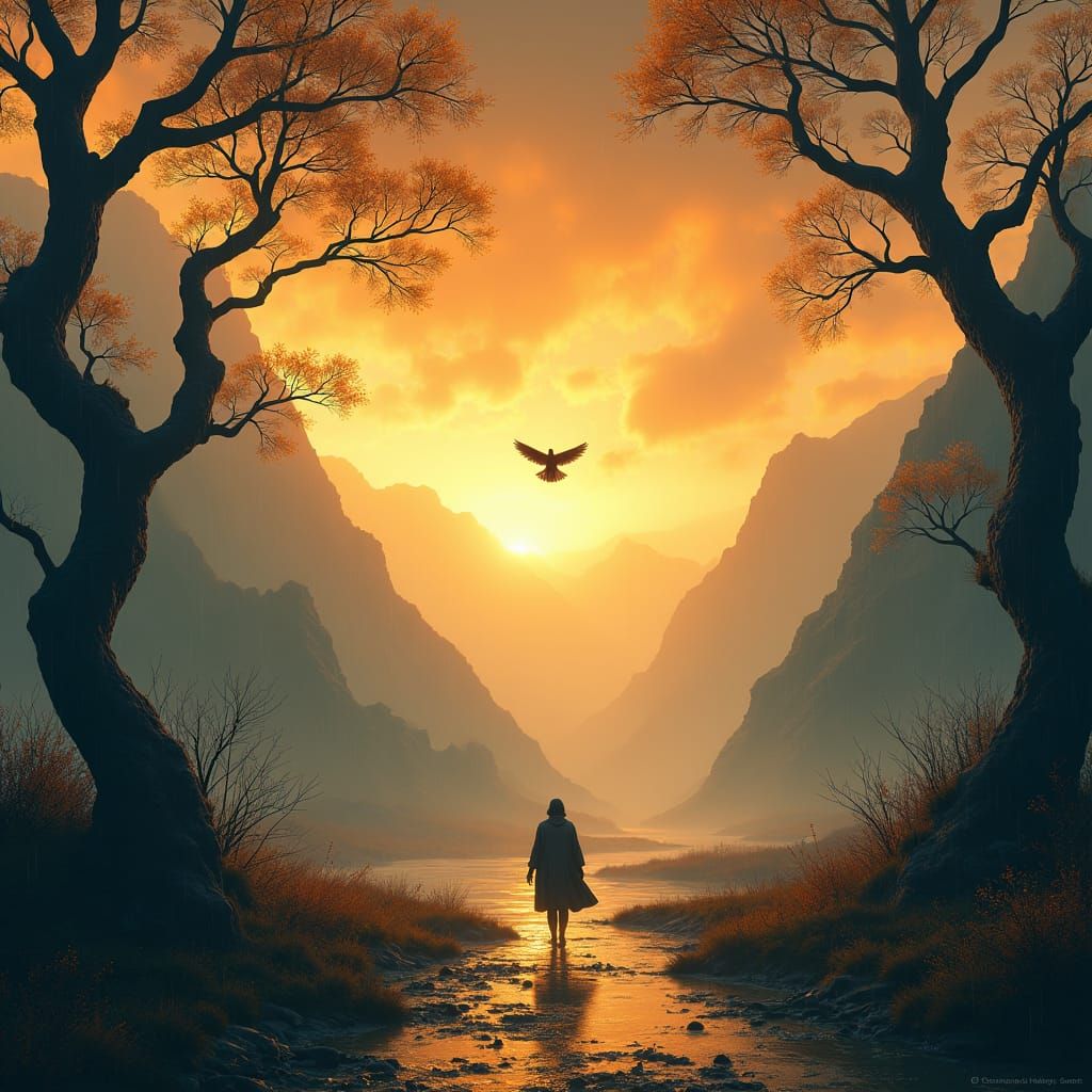 Golden Sky Emerges After Stormy Landscape