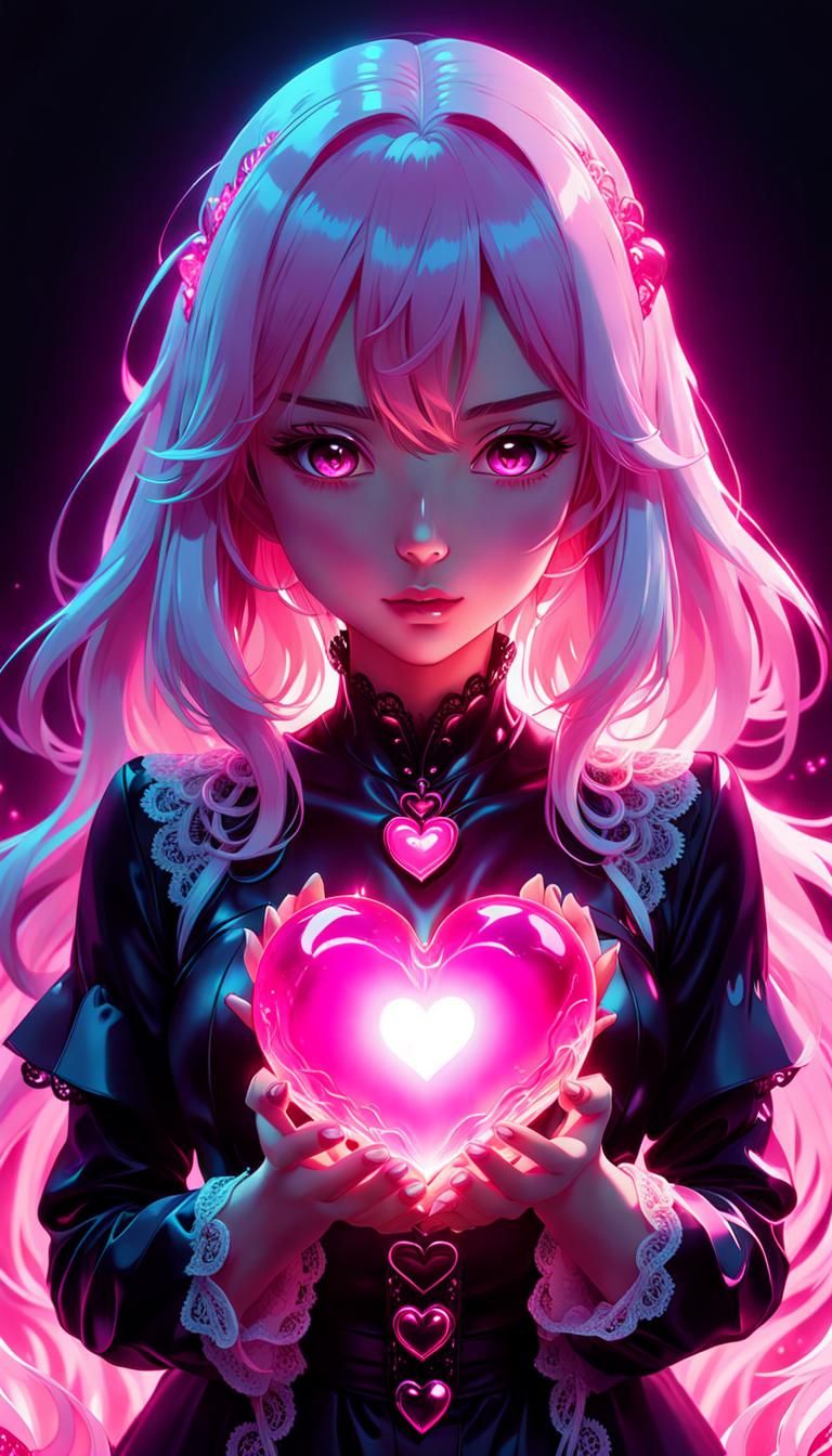 Anime Girl with Glowing Heart: Digital Illustration