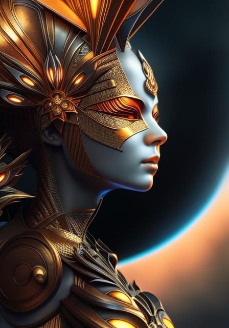 Biomorphic Android Woman Butterfly: Hyperdetailed Portrait