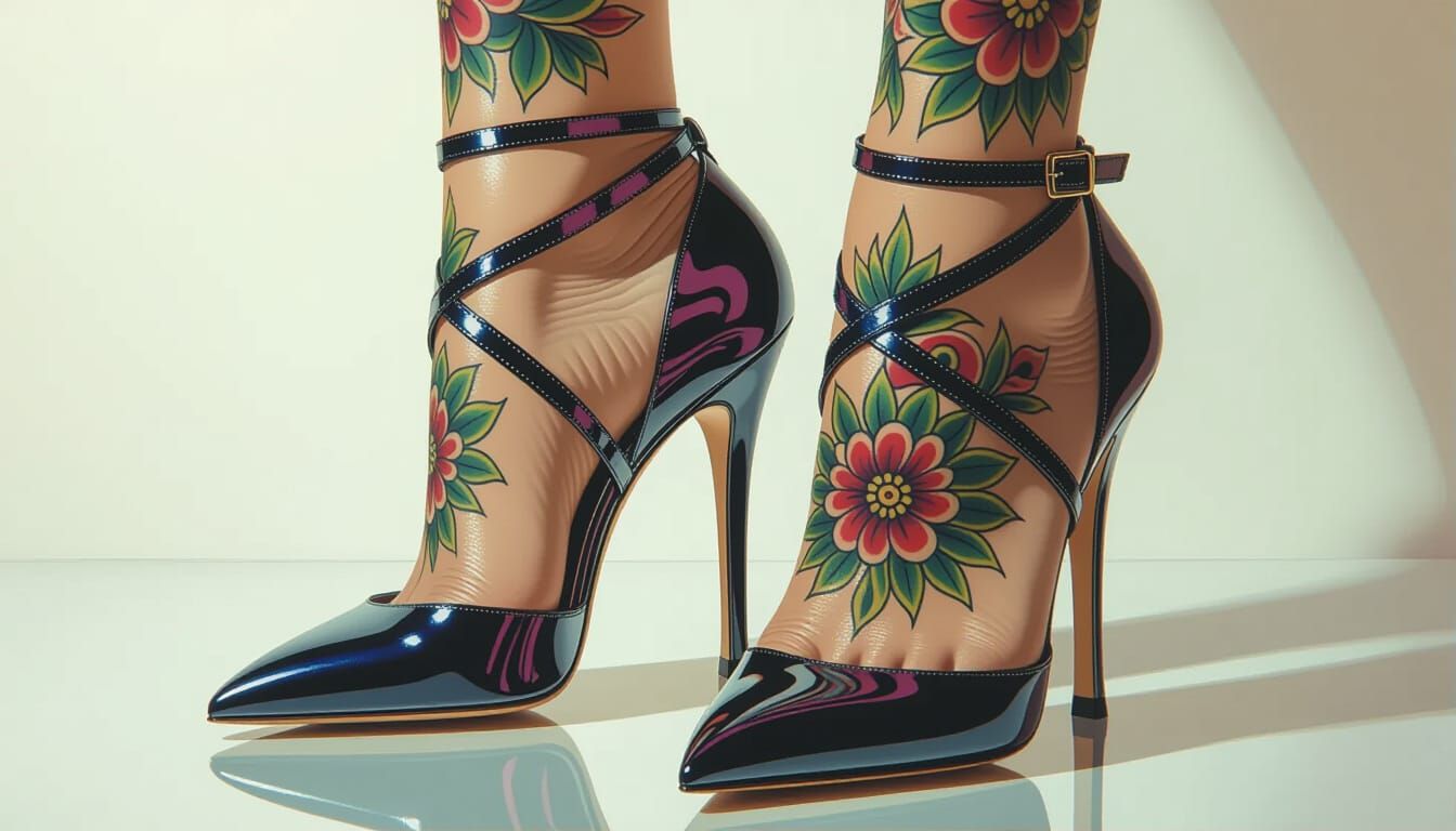 Tattooed Feet in High Heels: Hyperrealistic Goddess Curves