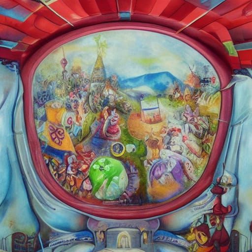 Whimsical Circus Train in a Dreamlike Landscape