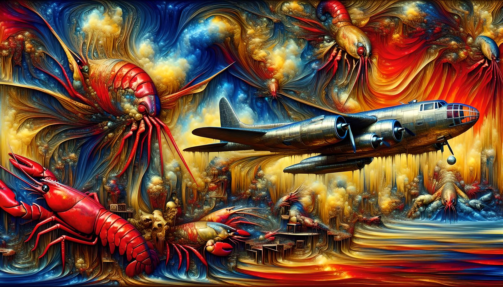 B-52 Bomber Drops Stone Lobsters in Surreal Scene