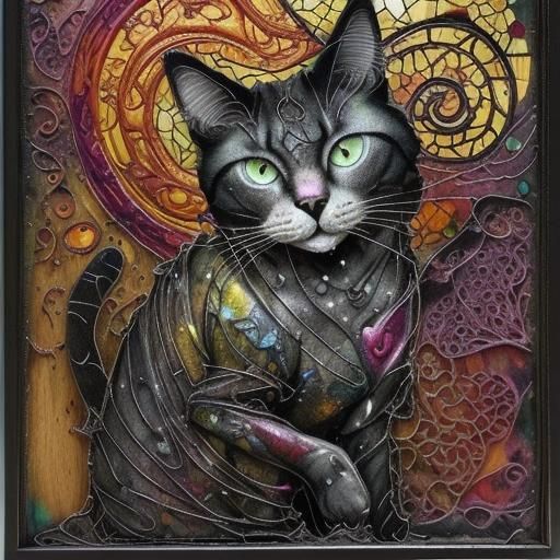 Surreal Claymation Cat Portrait in Mixed Media Style