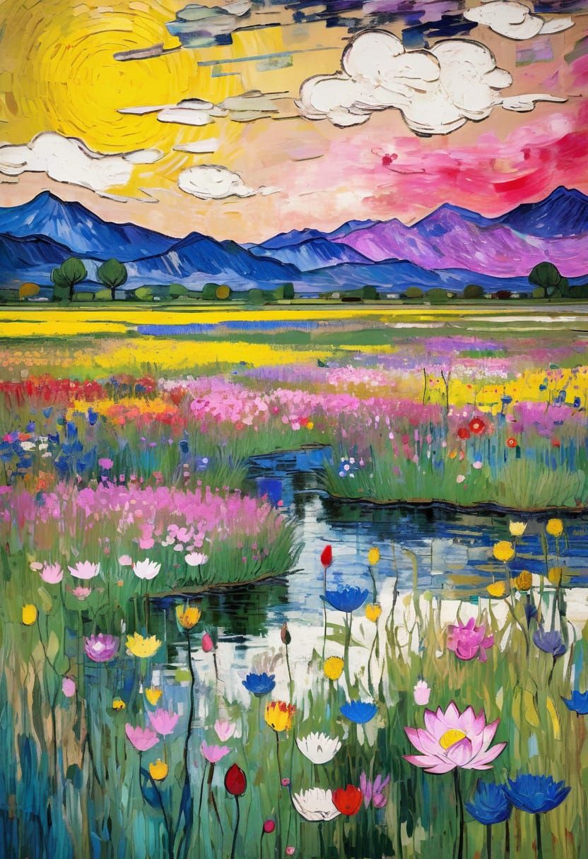 Lotus Blossom in Pond: Expressionist Pop Art