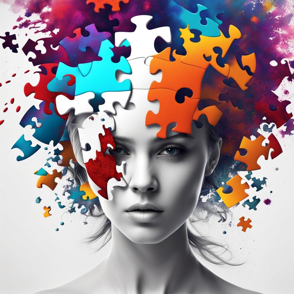 Shattered Mask: Colorful Puzzle Silhouette