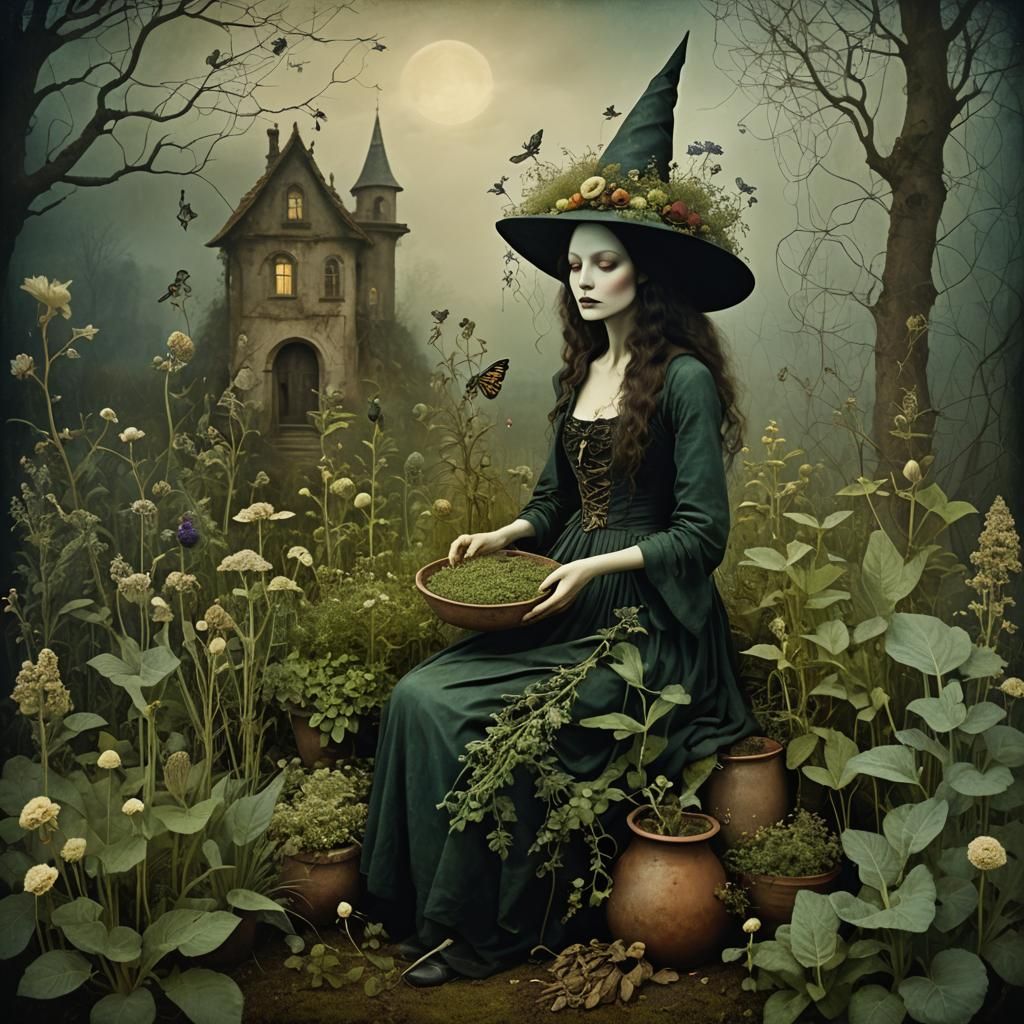 Herb Witch in Her Garden, Ethereal Art