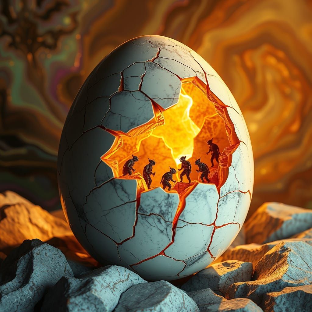 Golden Egg Radiates Dreamlike Figures in Vibrant Iridescent ...
