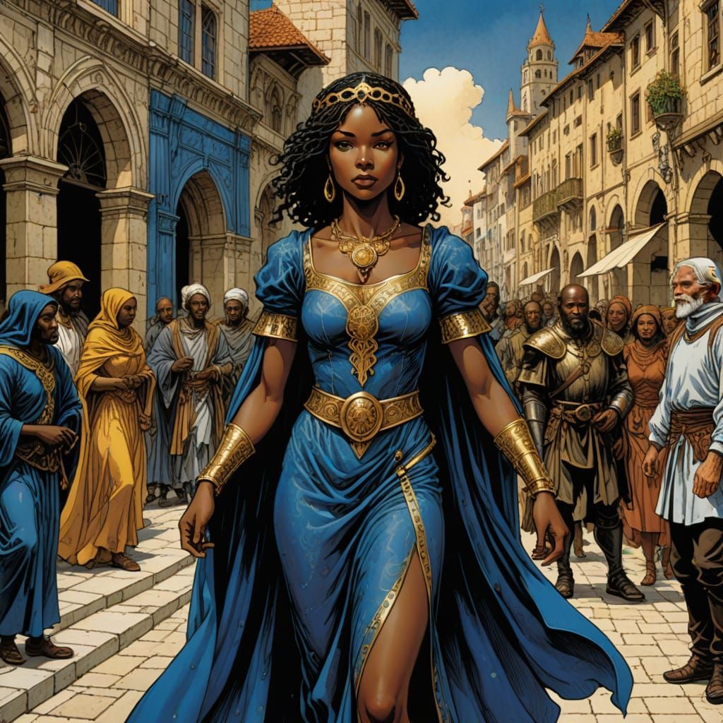 Renaissance City Encounter in Magical Realism Style