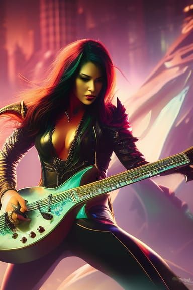 Demon Babe Shreds Guitar in Hyperrealistic Comic Art