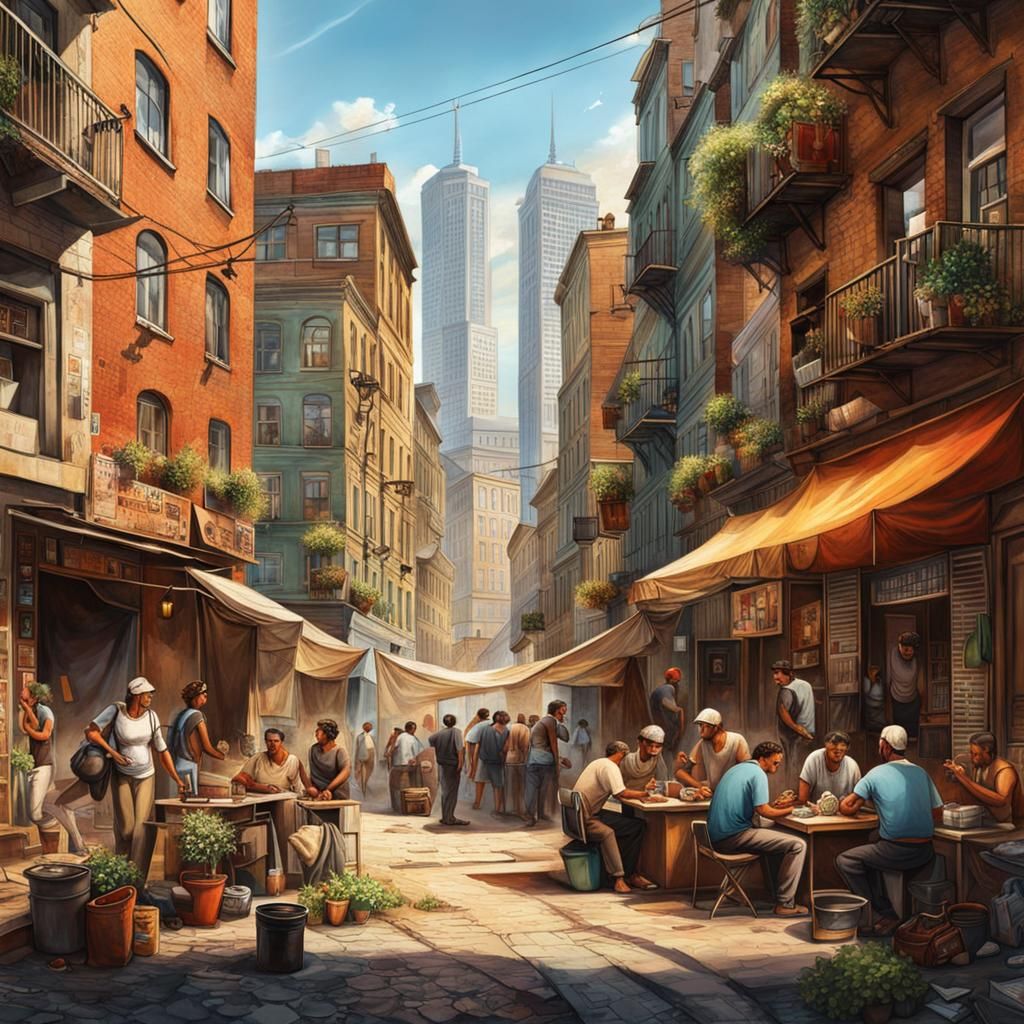 Vibrant Cityscape Corner: A Hyperdetailed Digital Illustrati...