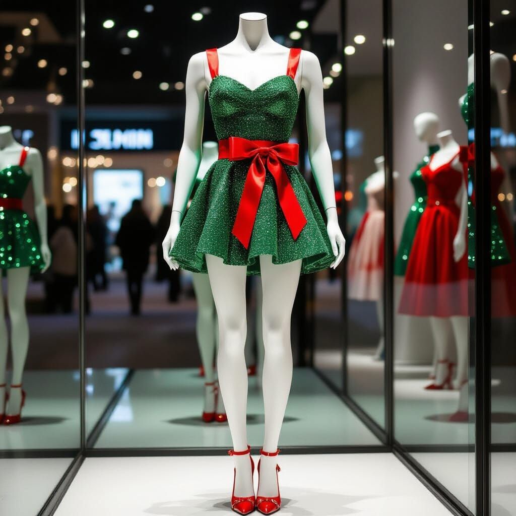 Festive Green New Year's Dress on Mannequin