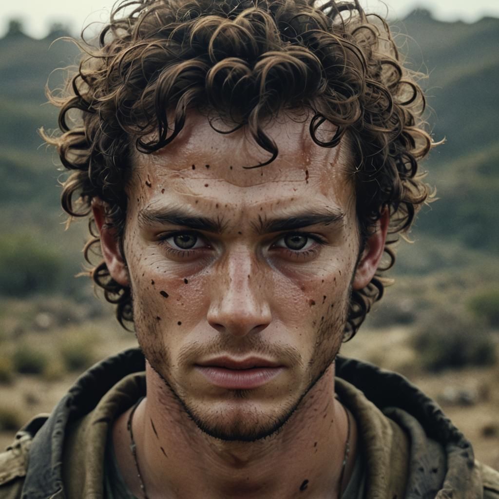 Dramatic Film Still of a Scarred Young Man