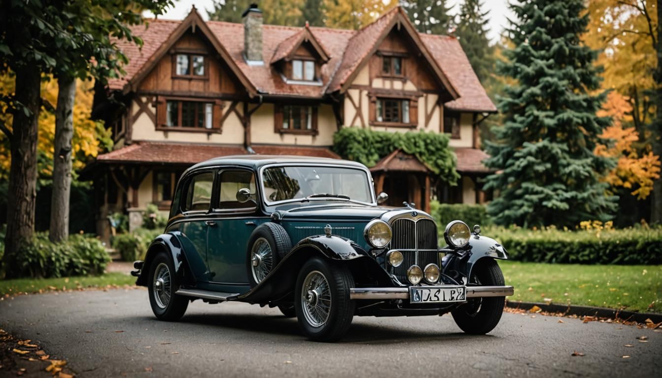 Classic 1932 BMW in Rural Autumn Landscape