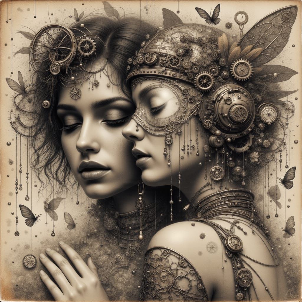 Seductive Woman in Dieselpunk Surreal Abstract