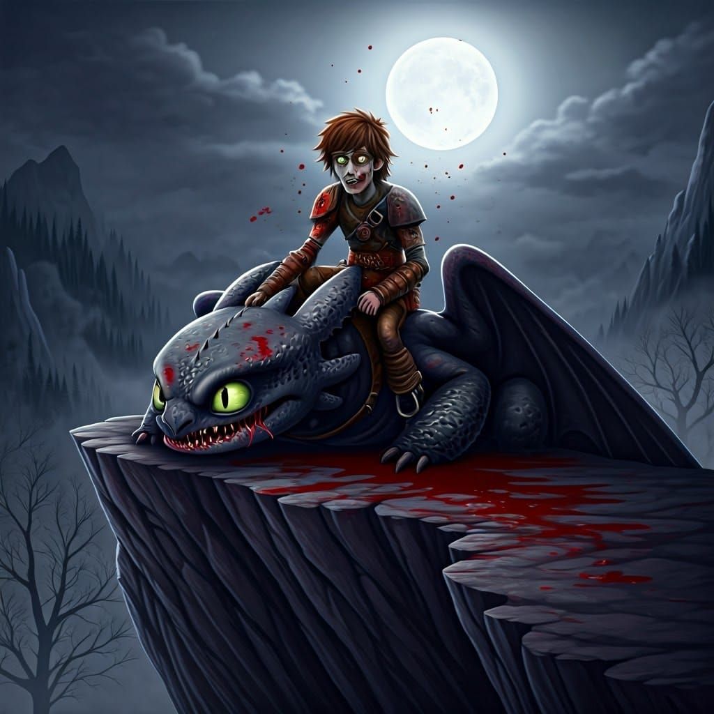 Zombie Hiccup and Toothless in Desolate Landscape