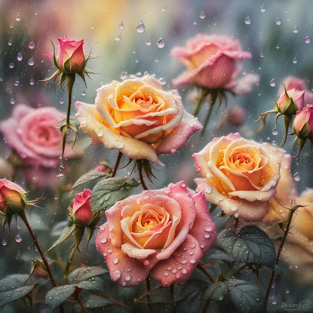 Raindrops on Roses: Hyperrealistic Misty Garden