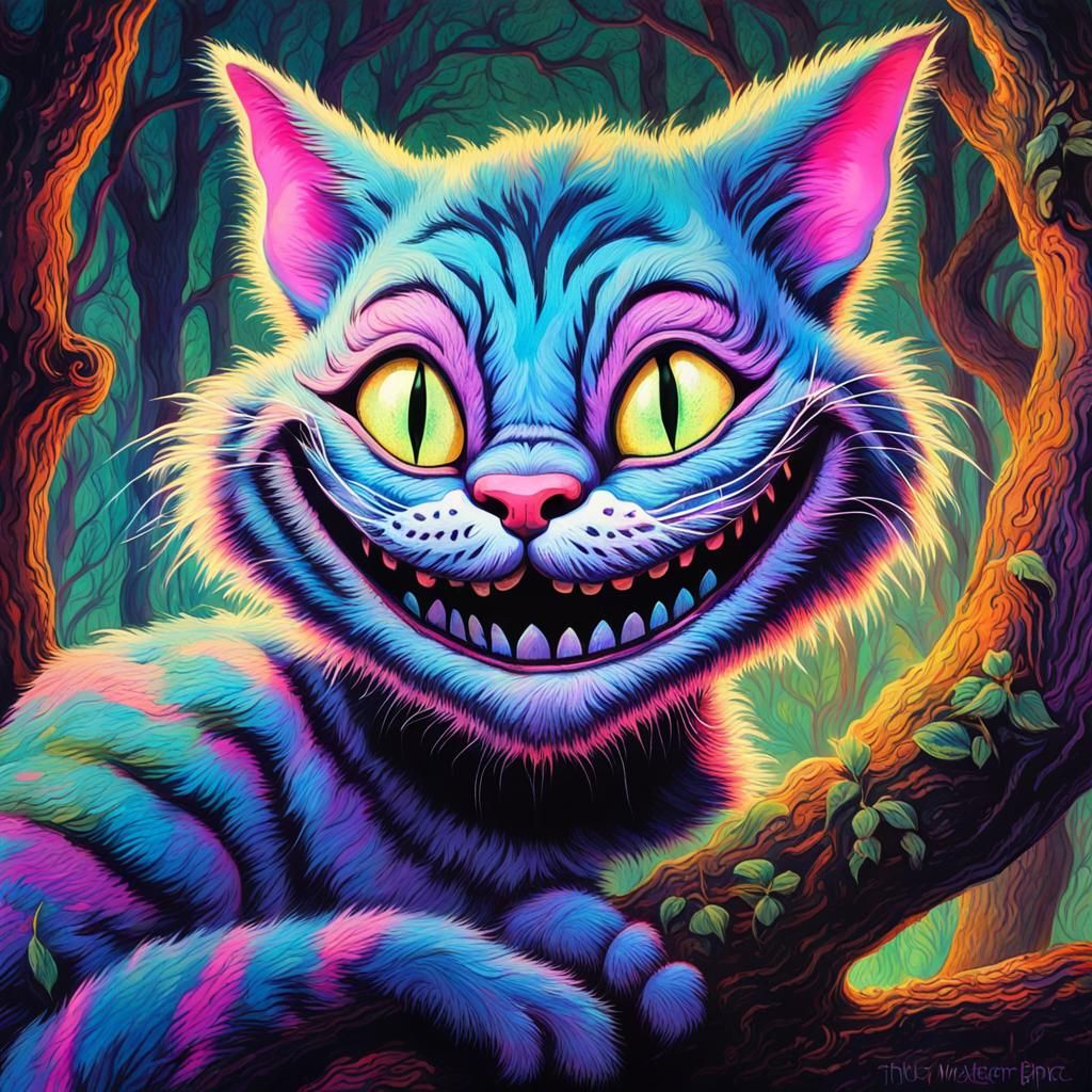 Cheshire Cat Blacklight Poster in Gouache Style