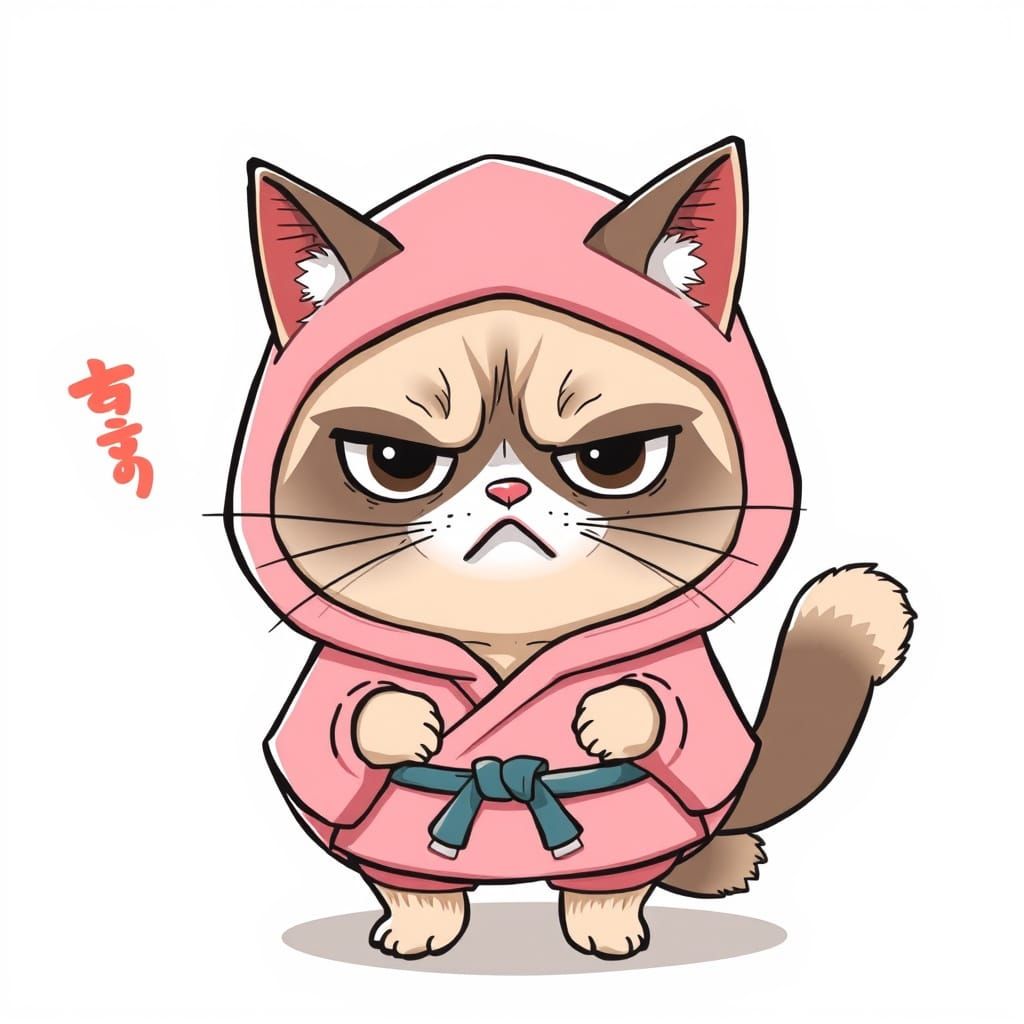 Whimsical Kunoichi Cat in Pastel Pink Attire