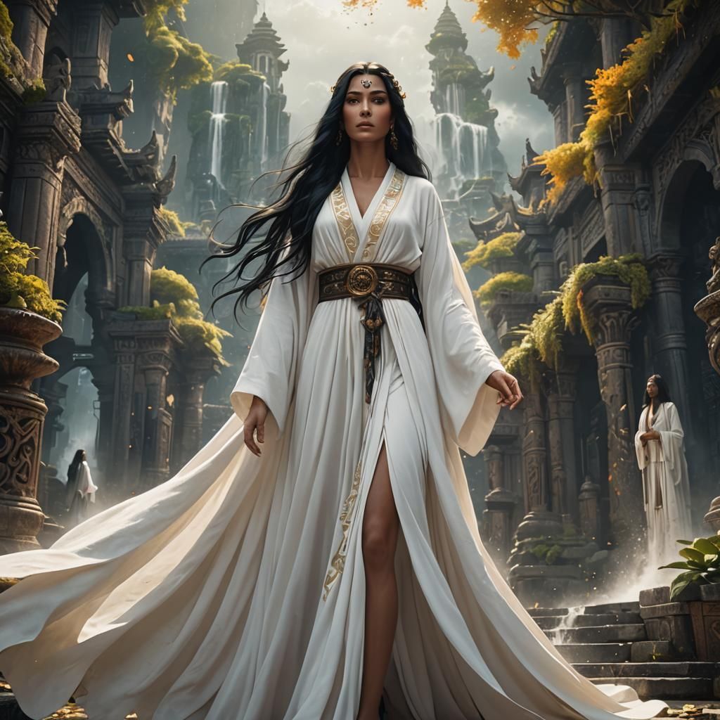 Goddess in White Robe, Detailed Fantasy Art