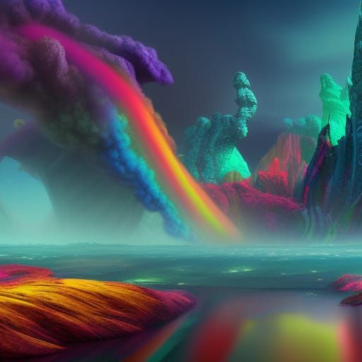 Fantastical Rainbow Landscape: Matte Painting in Deep Color