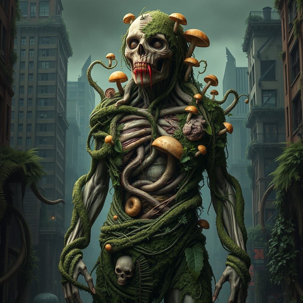 Grotesque Humanoid Overgrown with Twisted Vines and Fungal G...