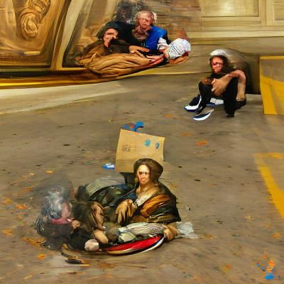 Homeless Person in Renaissance Painting Style