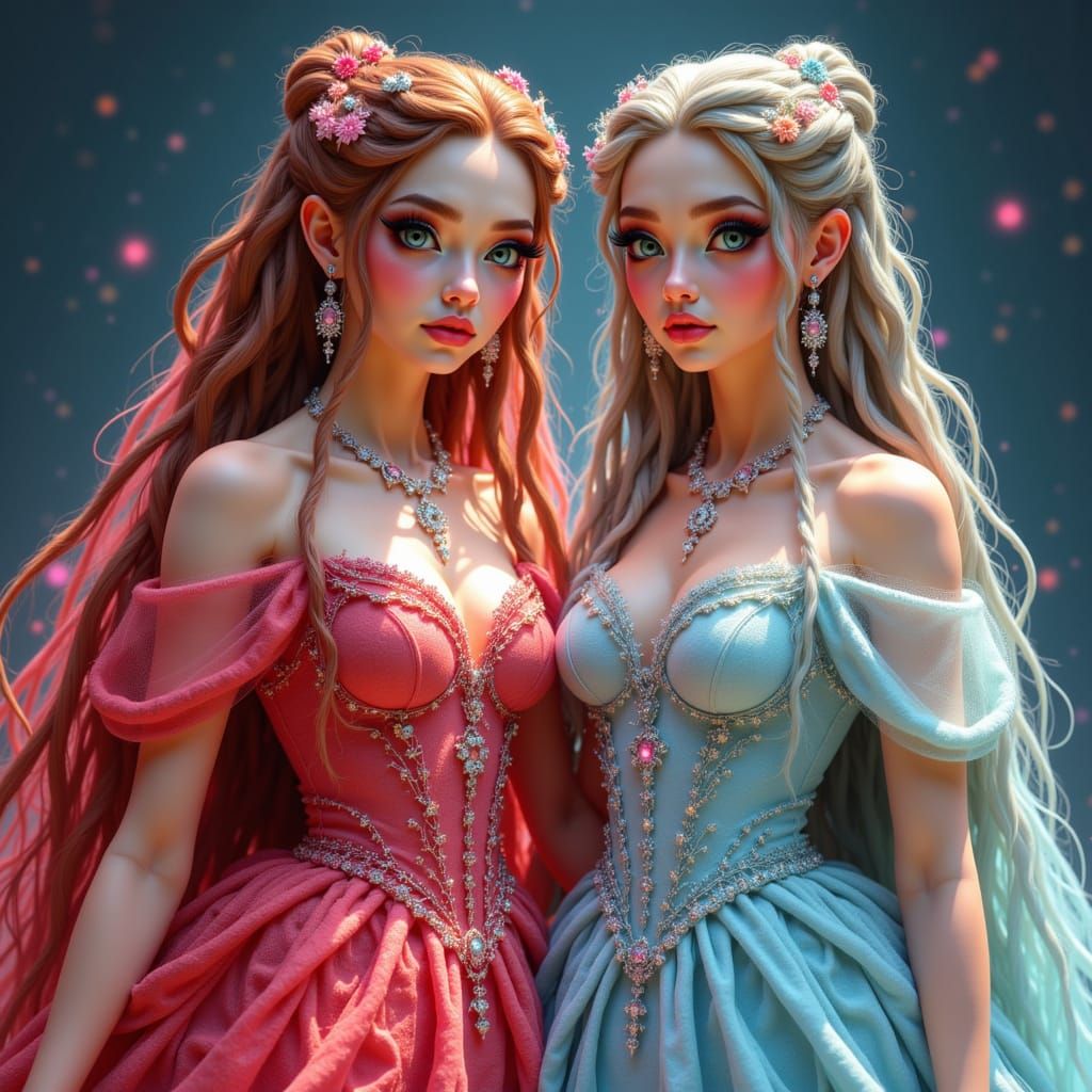 Elegant Princesses in Contrasting Colors: Volumetric Lightin...