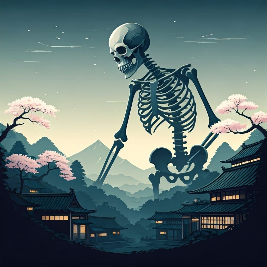 Surreal Yokai Looms Over Serene Japanese Village in Papercra...