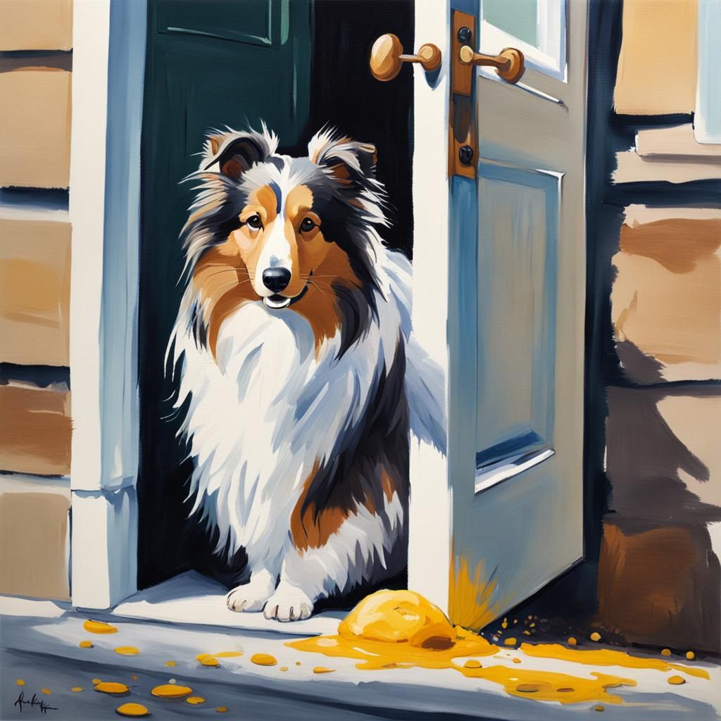 Fluffy Sheltie Baking as Impasto Painting