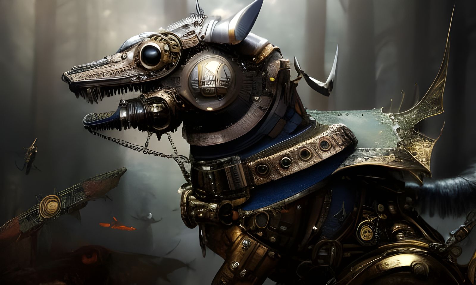 Armored Steampunk Mechanical Dog Portrait