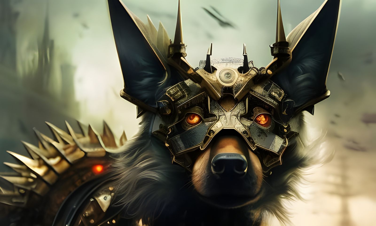 Armored Steampunk Dog Portrait: Detailed Mechanical Art
