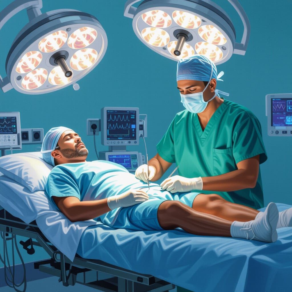 Hyperrealistic Hip Replacement Surgery in Splash Art Style
