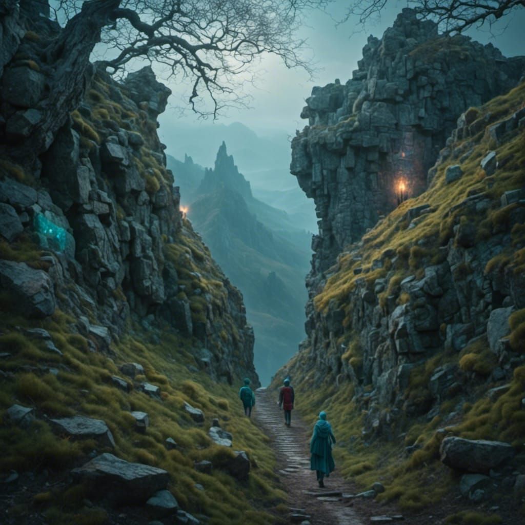 Couple Walks Irish Hills in Art Nouveau Style