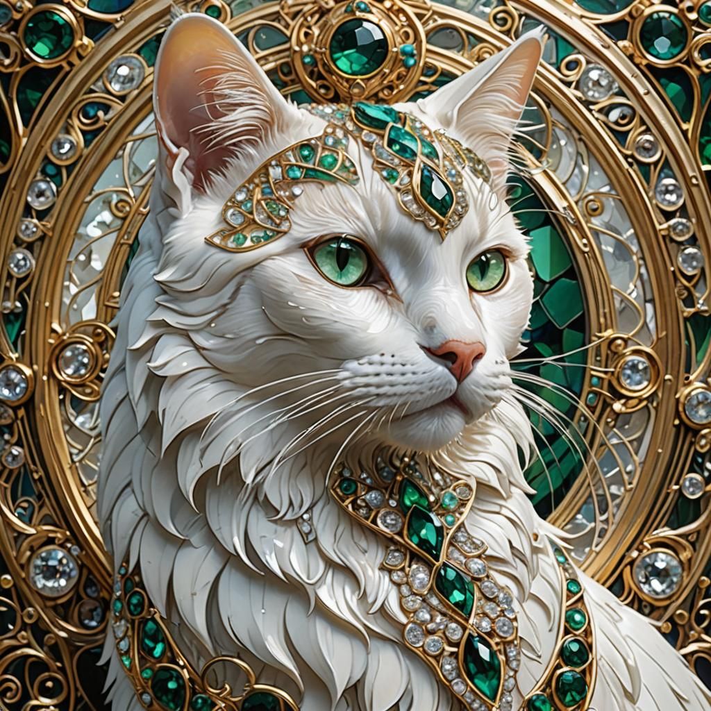 Diamond Cat: Art Nouveau Jewel-Encrusted Portrait