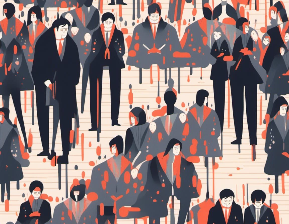 Anime Style: Men Praying in Church