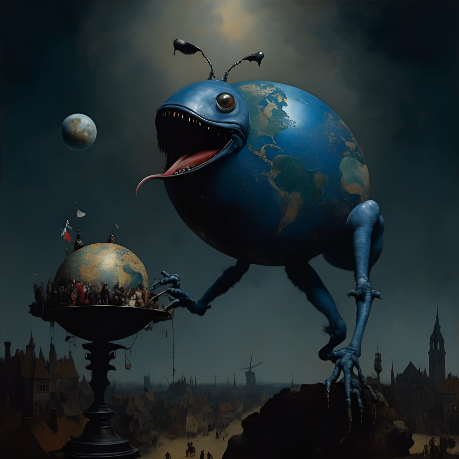 Blue Alien Covets Earth in Neo-Expressionist Style