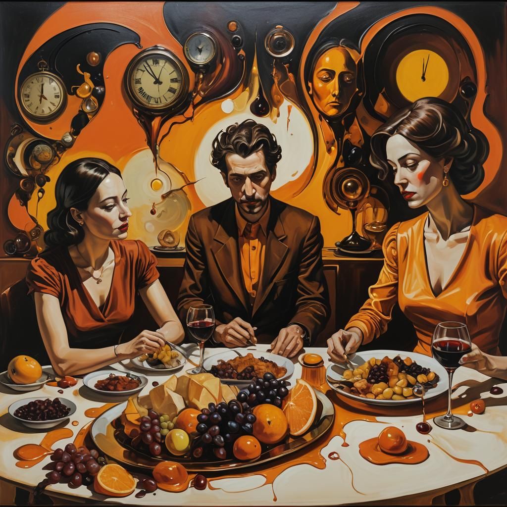Surreal Luncheon Scene in Oil Painting Style