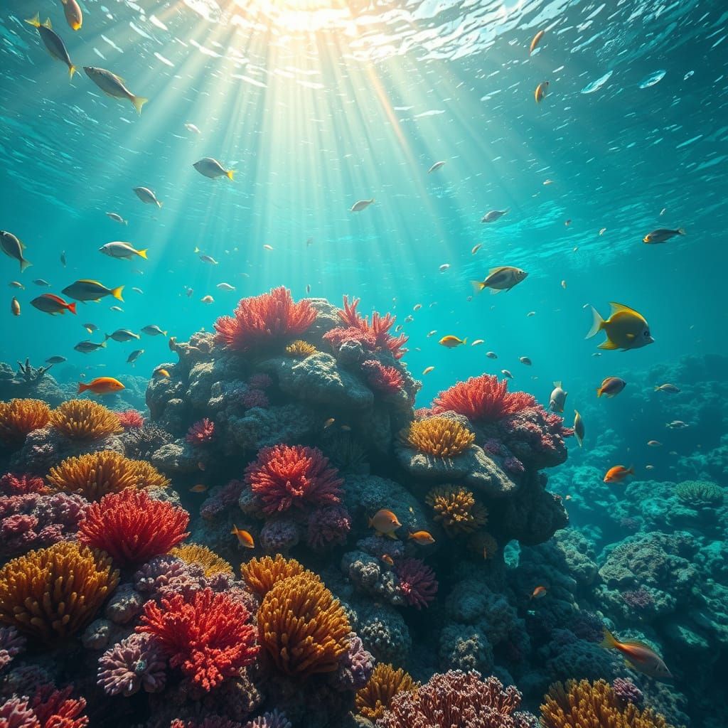 Vibrant Coral Reef Teeming With Exotic Fish and Marine Life