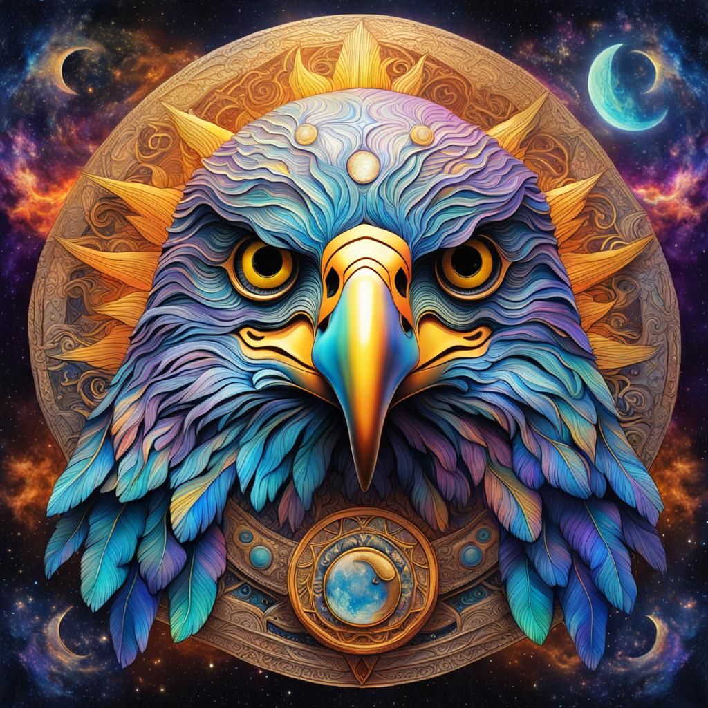 Detailed Eagle Mask with Sun and Moon