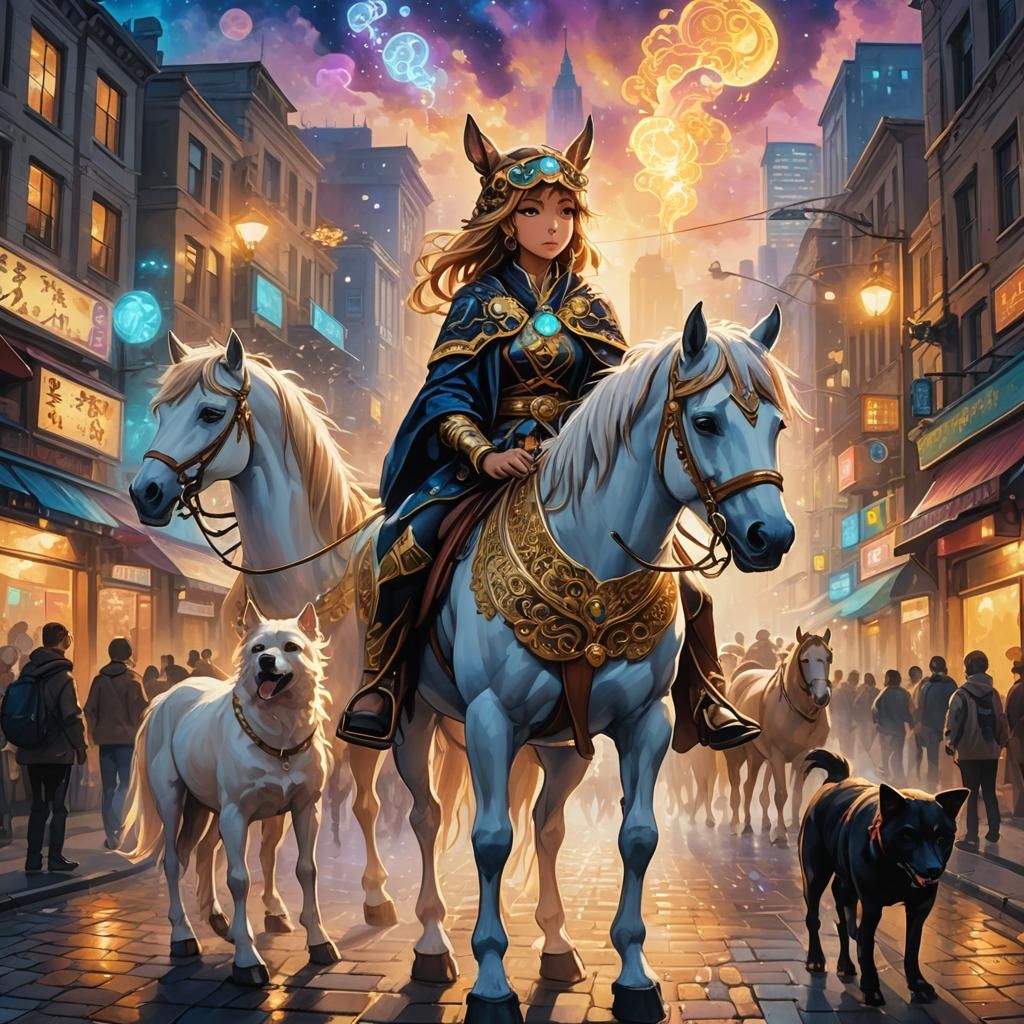 Anime Pet Psychic in City, Acrylic Painting Style